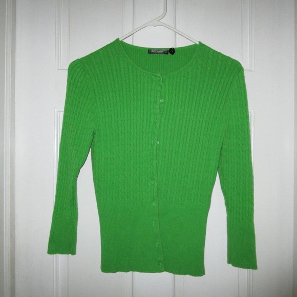 Daisy Fuentes, Kelly-Green Button-down cardigan sweater - Picture 1 of 3